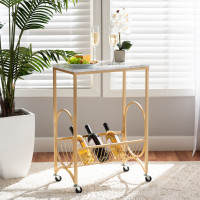 Baxton Studio H01-100358-Metal/Marble Cart Jacek Modern and Contemporary Gold Finished Metal Wine Cart with Marble Tabletopo